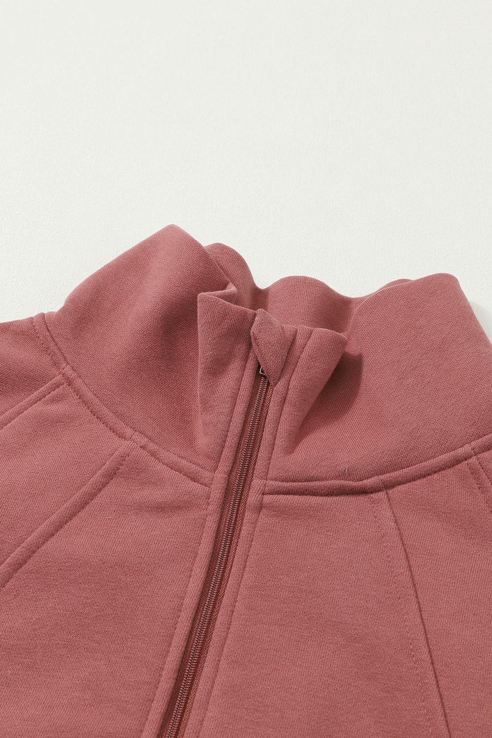 Brown Stand Collar Thumbhole Sleeve Sweatshirt