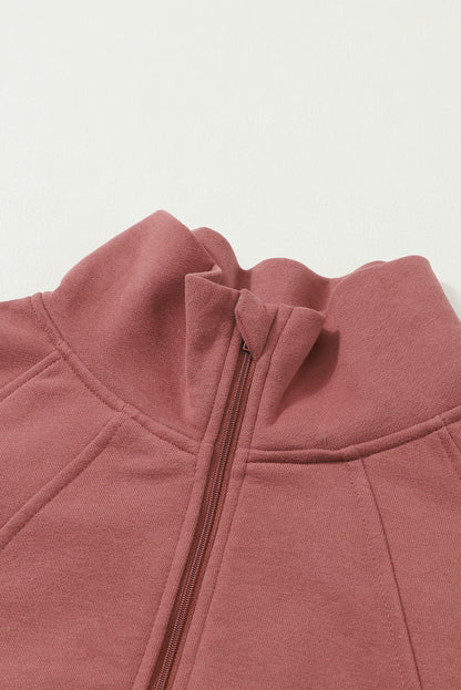 Brown Stand Collar Thumbhole Sleeve Sweatshirt