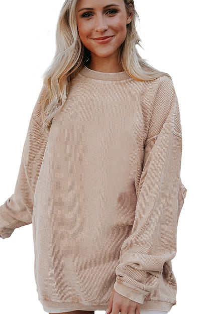 Strawberry Pink Drop Sleeve Ribbed Oversized Sweatshirt