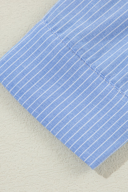 Black Stripe Roll-tab Sleeve Pocketed Tunic Shirt