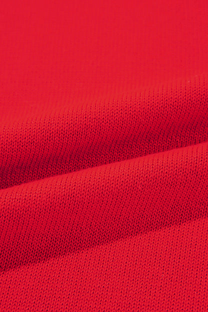 Tomato Red Mix Knitted Patchwork Ruffle Trim Loose T Shirt