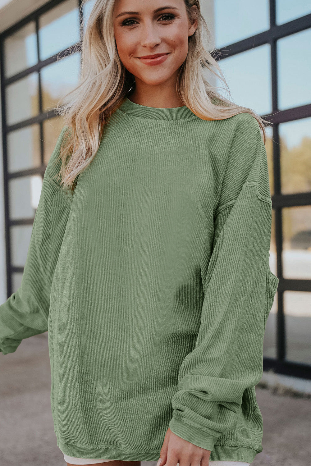 Strawberry Pink Drop Sleeve Ribbed Oversized Sweatshirt