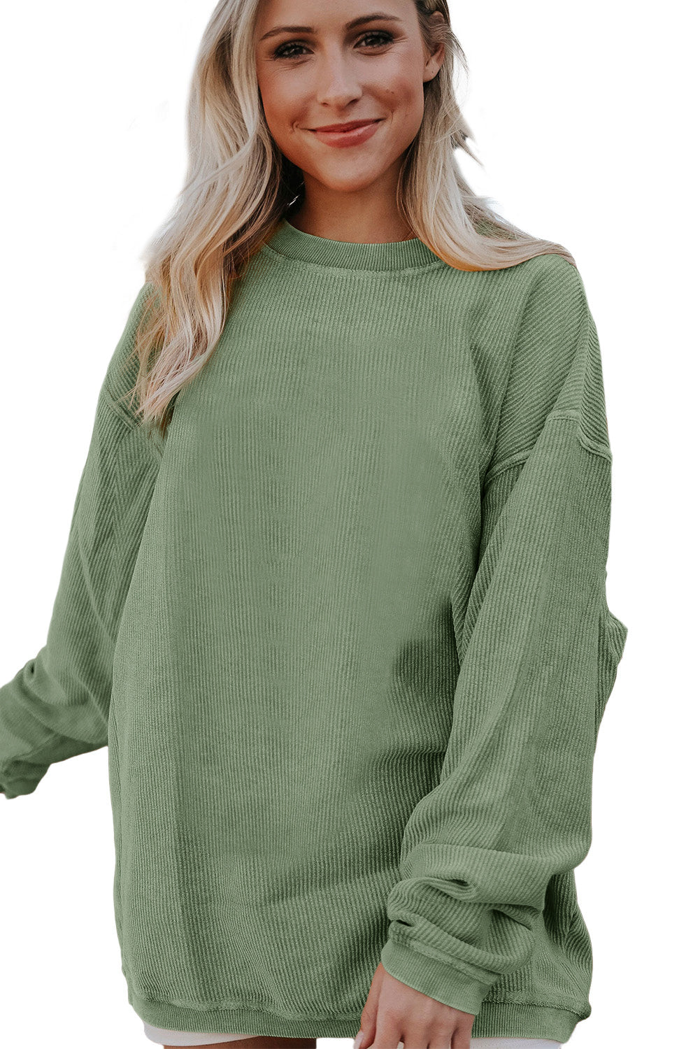 Strawberry Pink Drop Sleeve Ribbed Oversized Sweatshirt