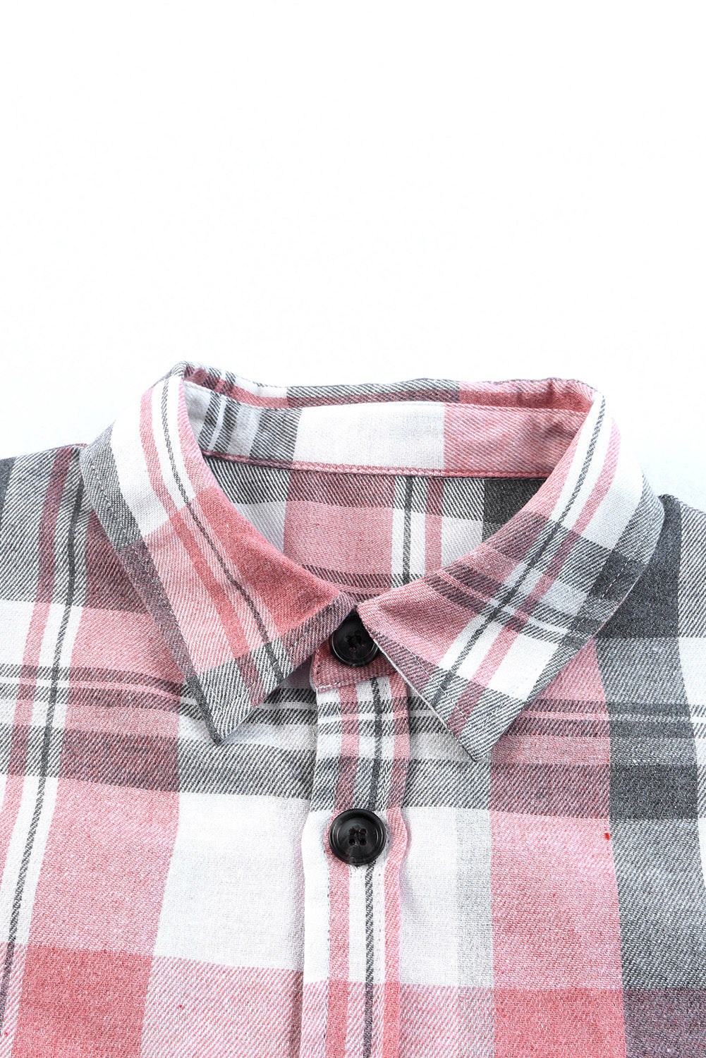 Pink Long Sleeve Collar Button Up Flannel Shacket