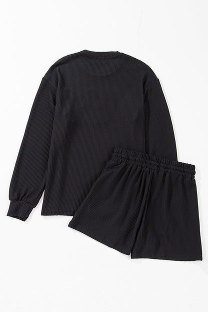 Racing Red Corded MERRY Long Sleeve Top and Shorts Pajama Set