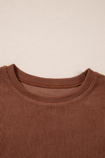 Strawberry Pink Drop Sleeve Ribbed Oversized Sweatshirt