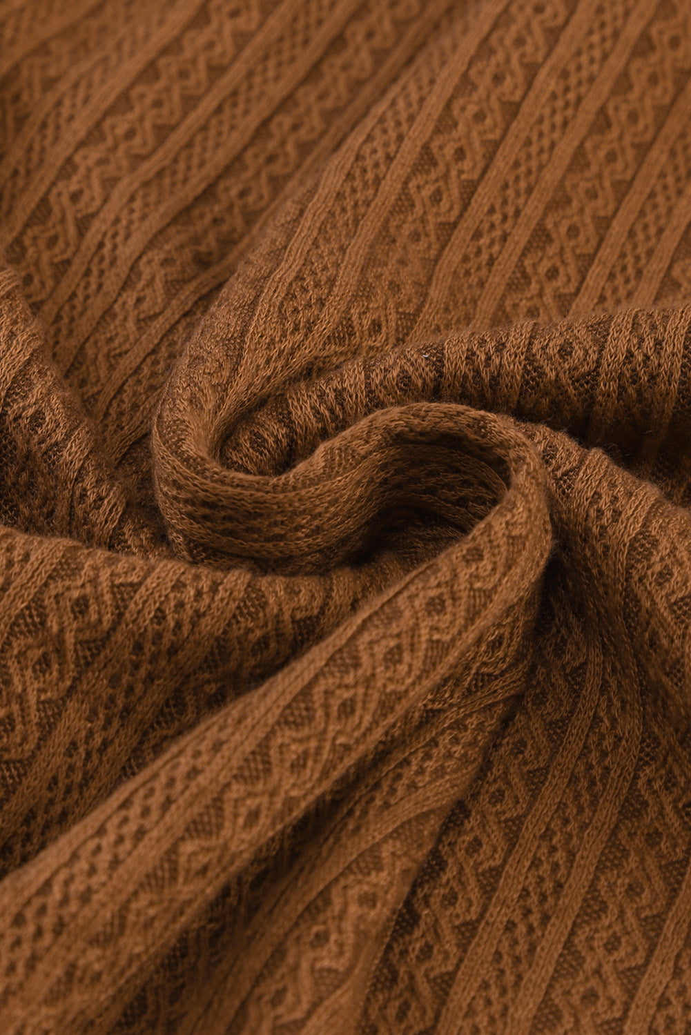 Brown Solid Color Textured Pullover Casual Top
