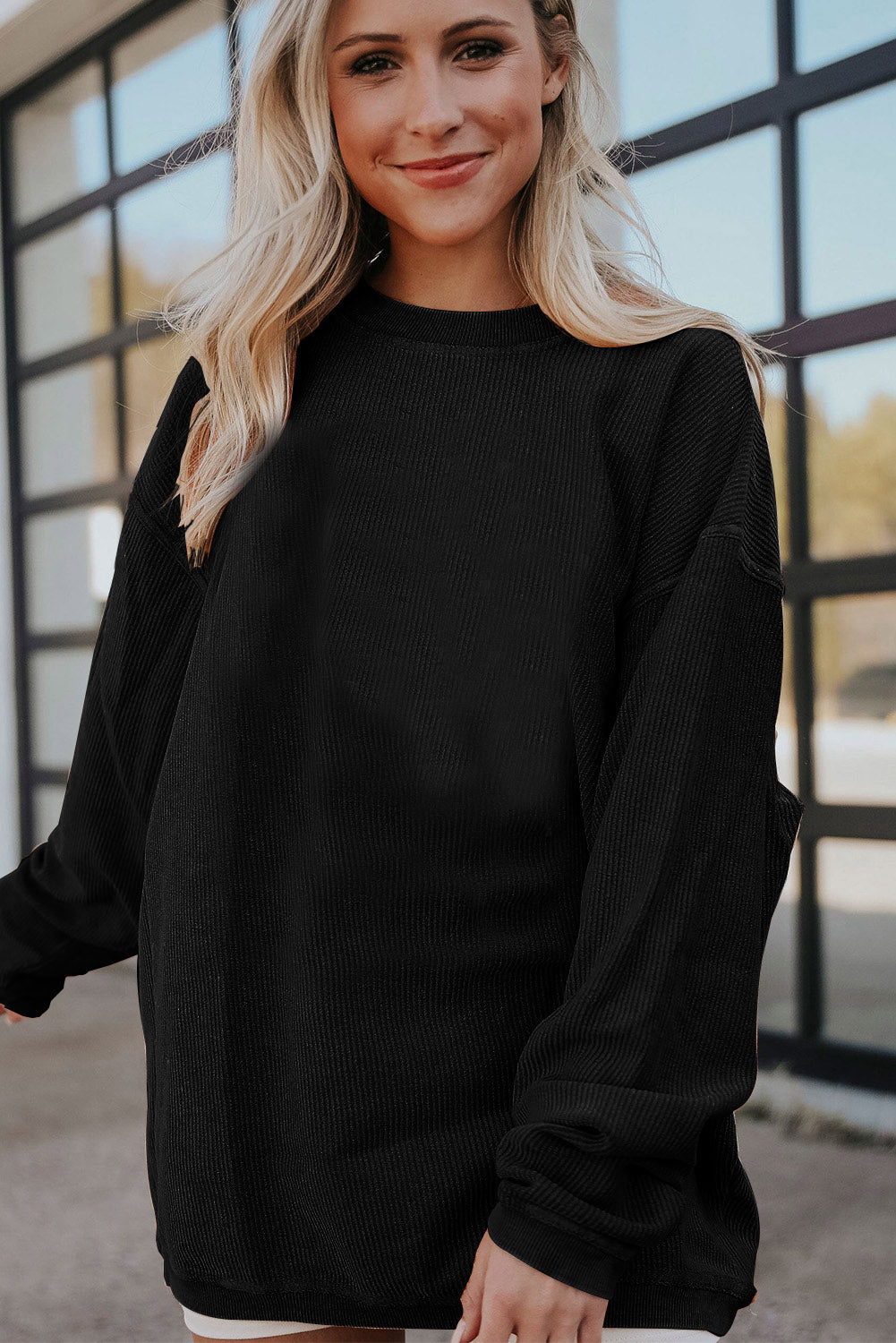 Strawberry Pink Drop Sleeve Ribbed Oversized Sweatshirt
