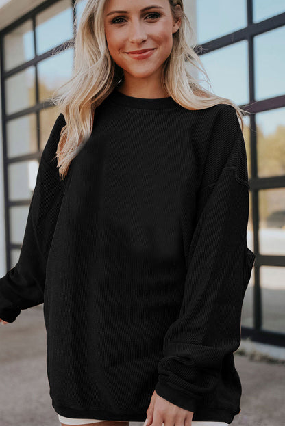 Strawberry Pink Drop Sleeve Ribbed Oversized Sweatshirt