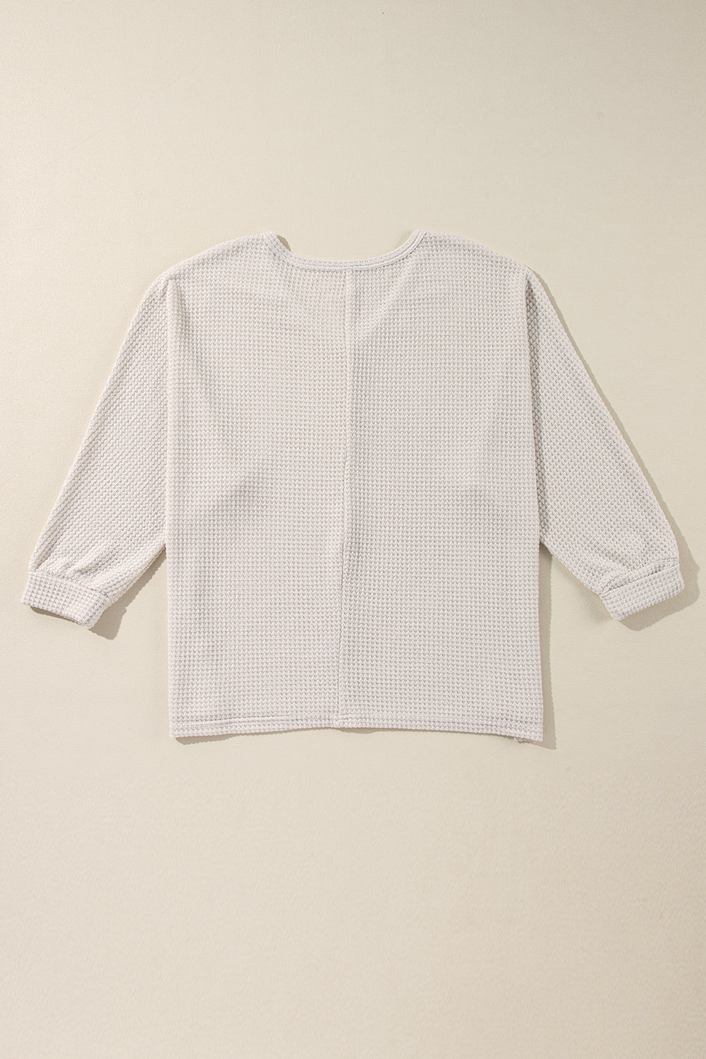 Rose Red Waffle Knit Side Slits Loose Fit V Neck Top
