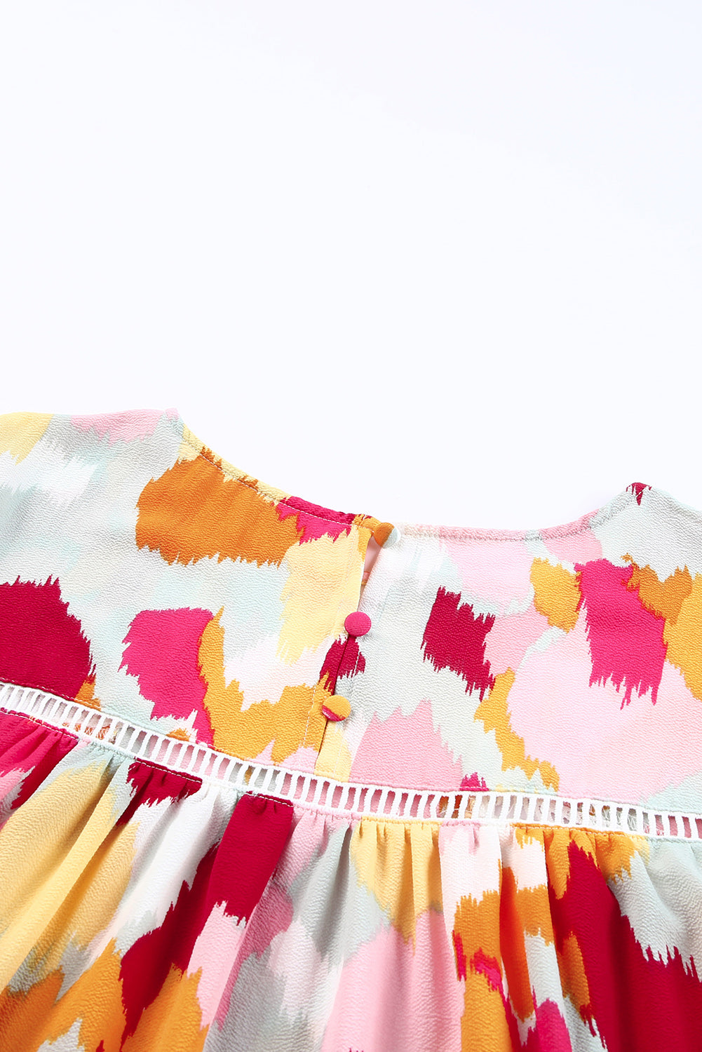 Multicolor Abstract Print Ruffle Puff Sleeve Blouse