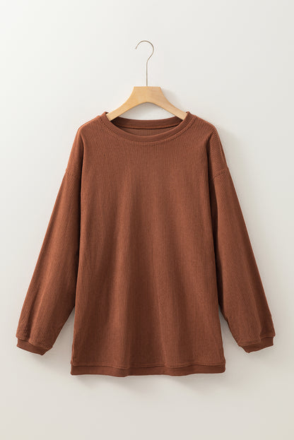 Strawberry Pink Drop Sleeve Ribbed Oversized Sweatshirt