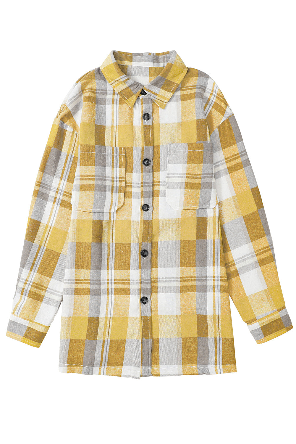 Pink Long Sleeve Collar Button Up Flannel Shacket