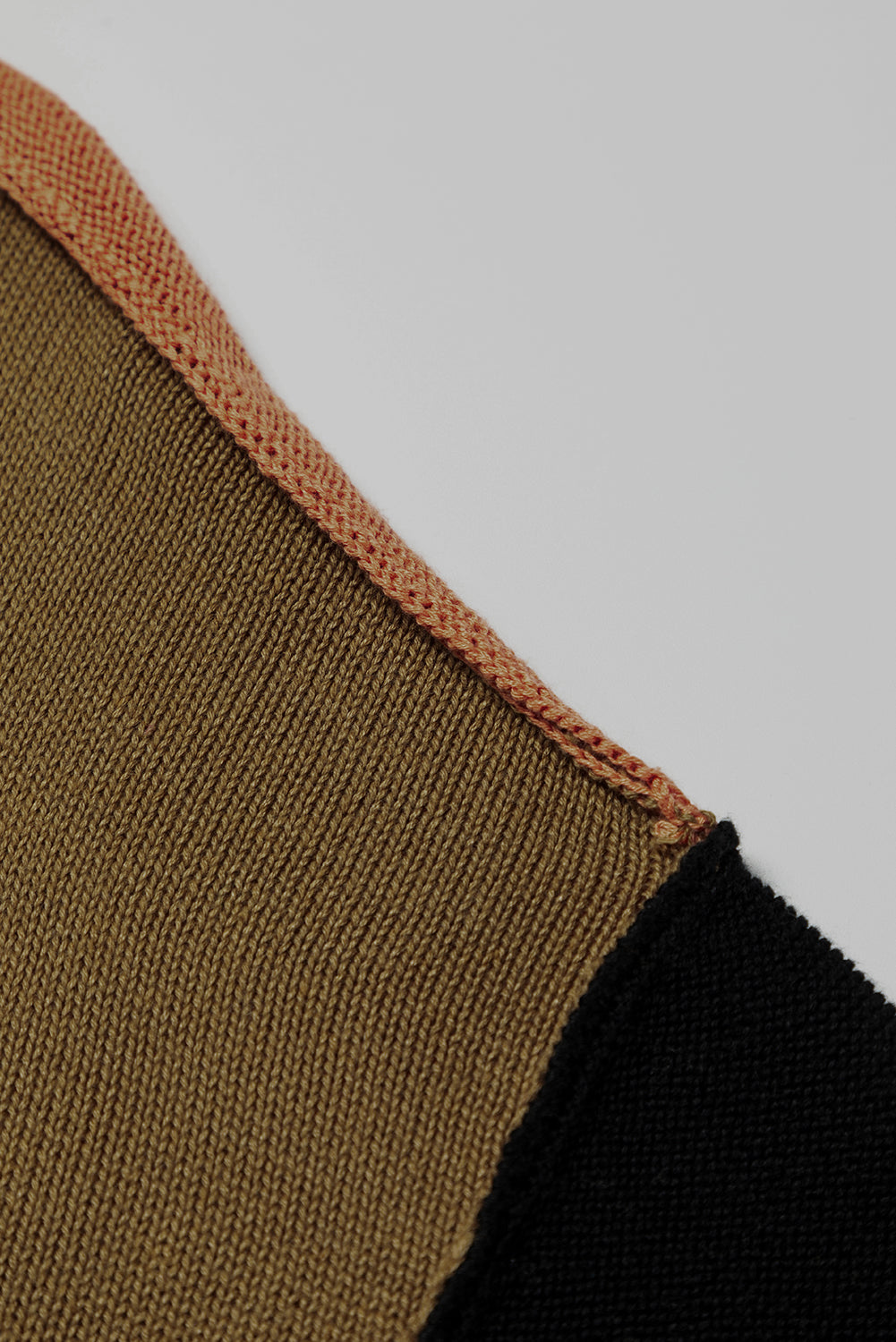 Brown Colorblock Bishop Sleeve Exposed Seam Ribbed Trim Sweater