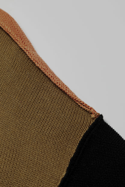 Brown Colorblock Bishop Sleeve Exposed Seam Ribbed Trim Sweater