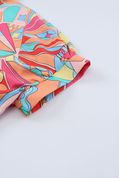 Multicolor Abstract Print Half Batwing Sleeve Loose Shirt