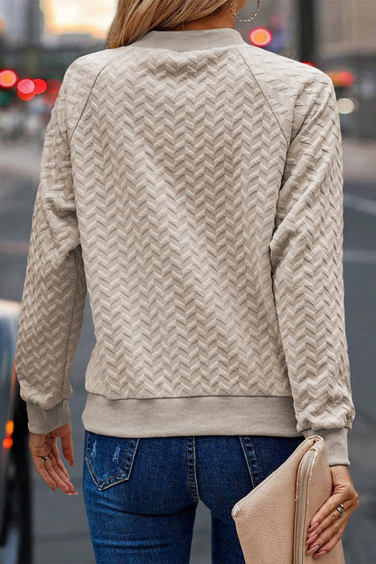 Jungle Green Solid Textured Raglan Sleeve Pullover Sweatshirt