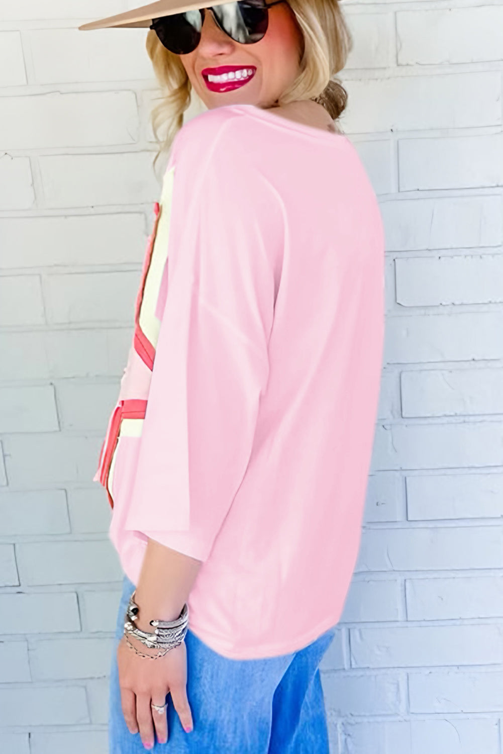 Light Pink Star Patch Colorblock Tee