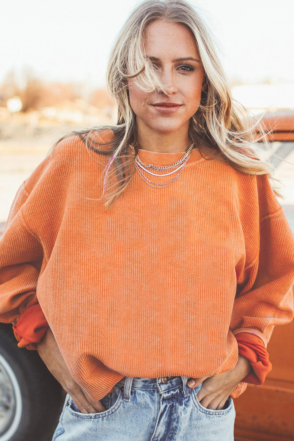 Strawberry Pink Drop Sleeve Ribbed Oversized Sweatshirt