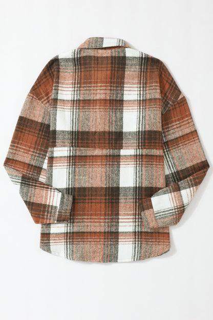 Pink and Grey Plaid Button Up Collar Flannel Shacket