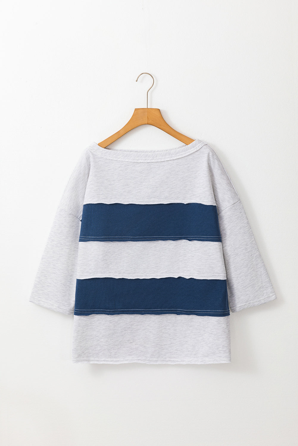 Sail Blue Striped Patchwork Raw Edge Sweatshirt