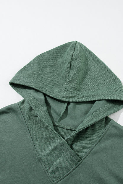 Black Textured Splicing Sleeve Raw Hem Hoodie