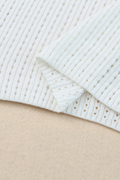 White Hollow Out Crewneck Short Sleeve Knitted Top