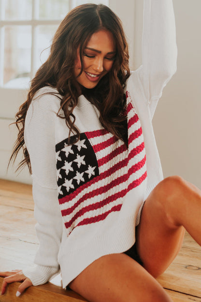 White Twist American Flag Knit Sweater