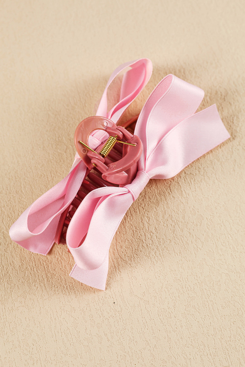 Light French Beige Solid Color Ribbon Bow Decor Hair Clip