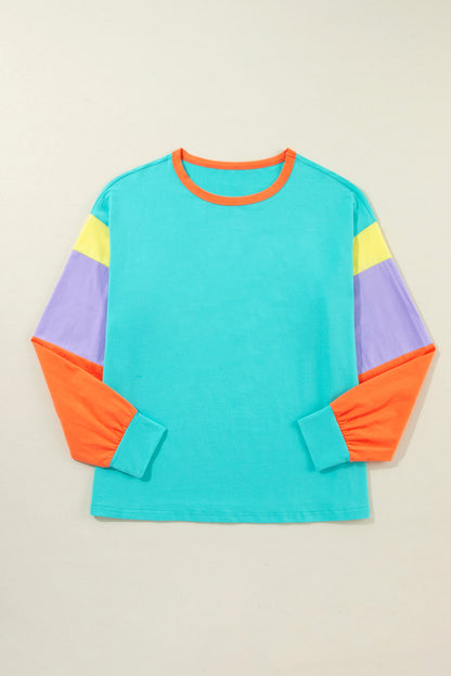 Rose Red Color Block Sleeve Loose Fit Top