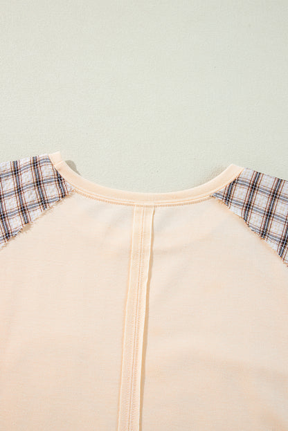Aqua Plaid Floral Patchwork Heart Long Sleeve Top