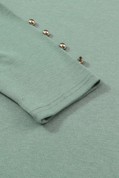 Gray Basic Buttoned Puff Long Sleeve Sheath Top