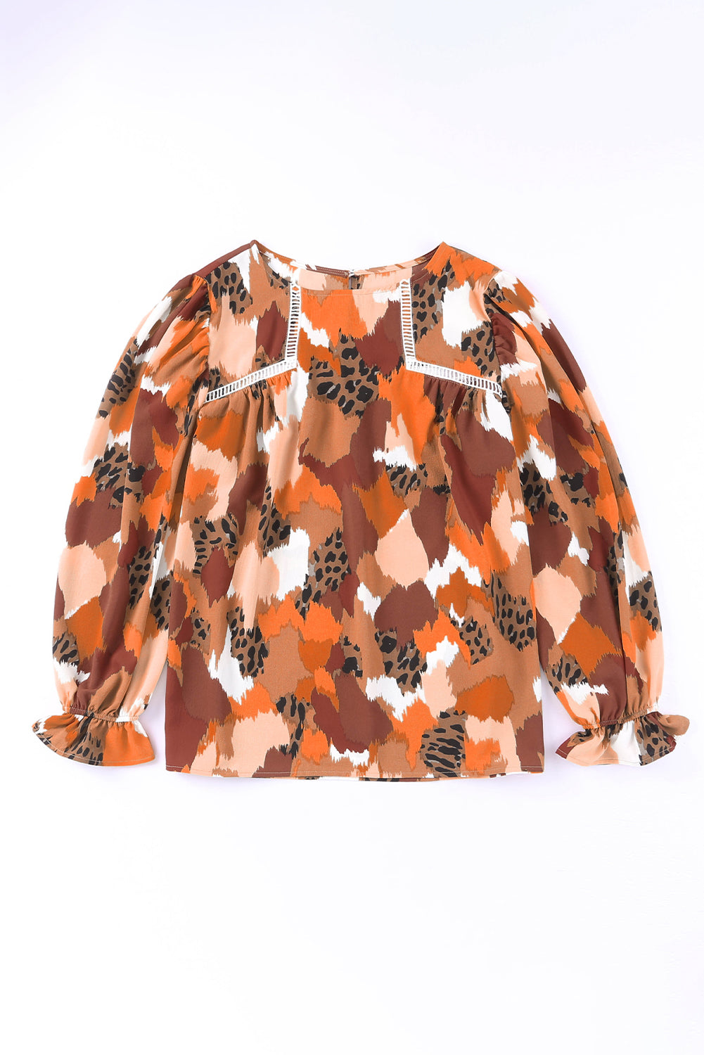 Multicolor Abstract Print Ruffle Puff Sleeve Blouse