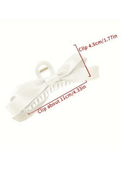 Light French Beige Solid Color Ribbon Bow Decor Hair Clip