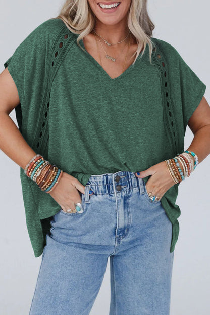 Gray Crochet Lace Batwing Tee