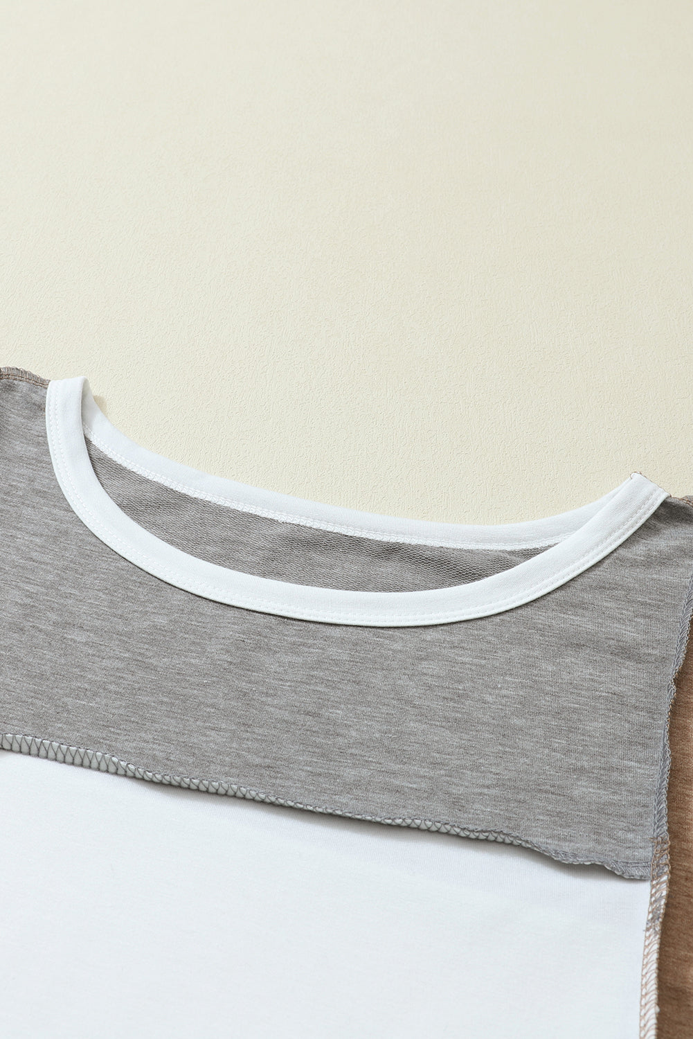 Khaki Color Block Exposed Seam Long Sleeve T Shirt