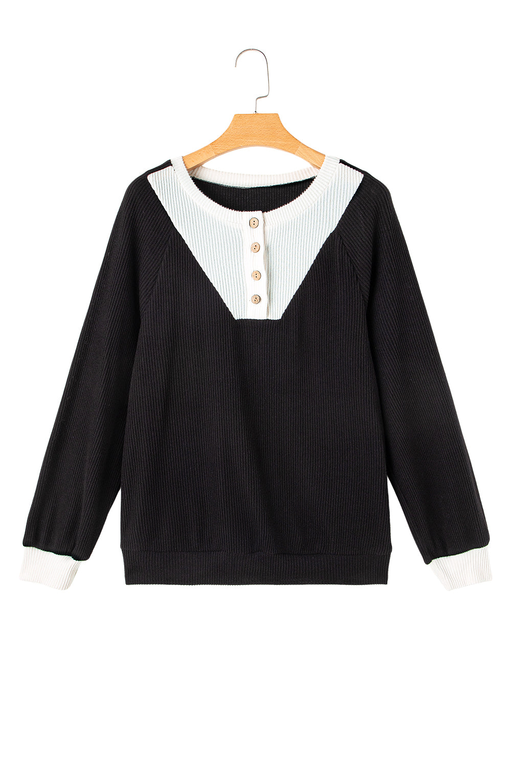 Jet Stream Contrast Ribbed Loose Fit Henley Top