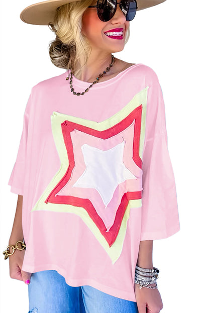 Light Pink Star Patch Colorblock Tee