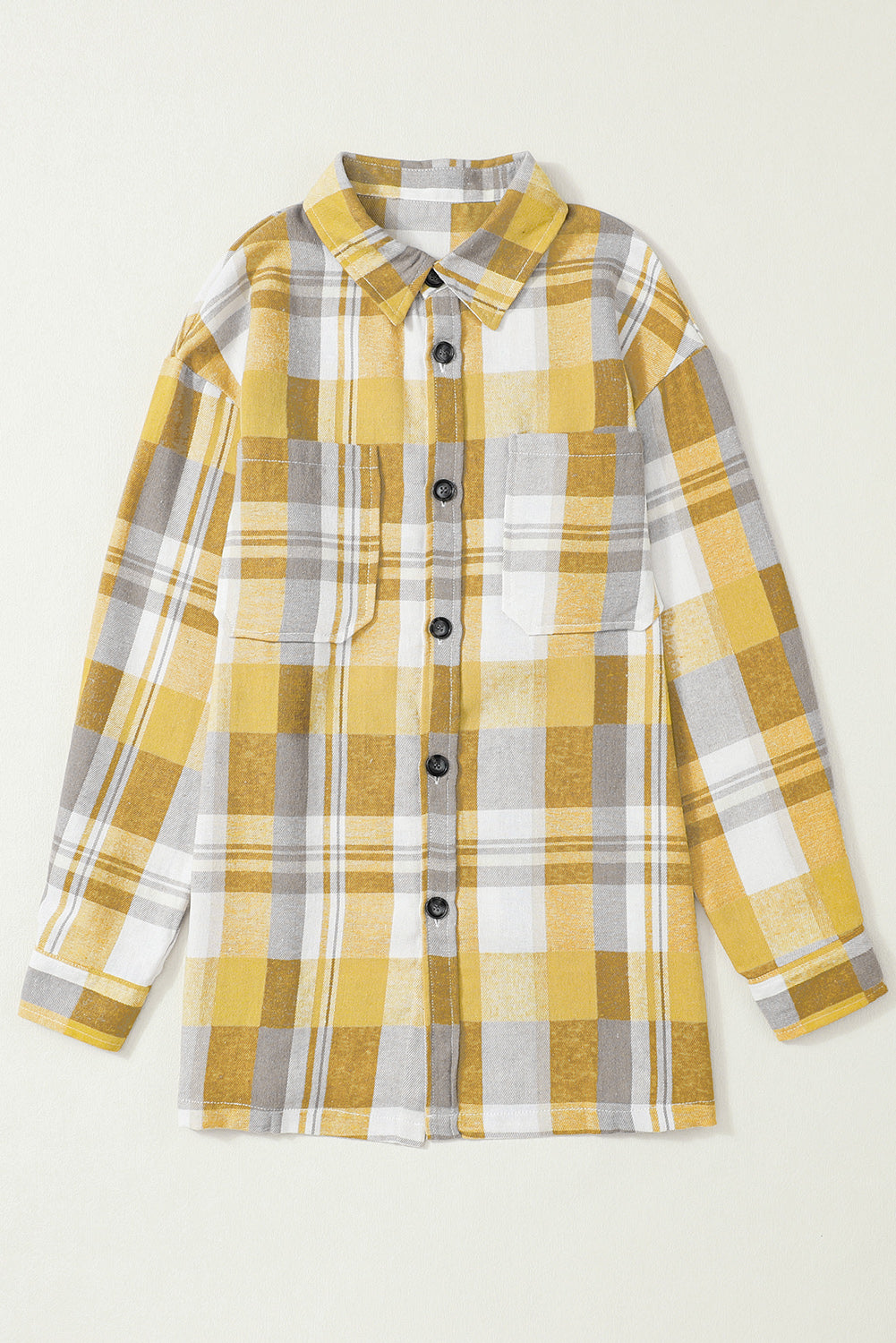 Pink Long Sleeve Collar Button Up Flannel Shacket