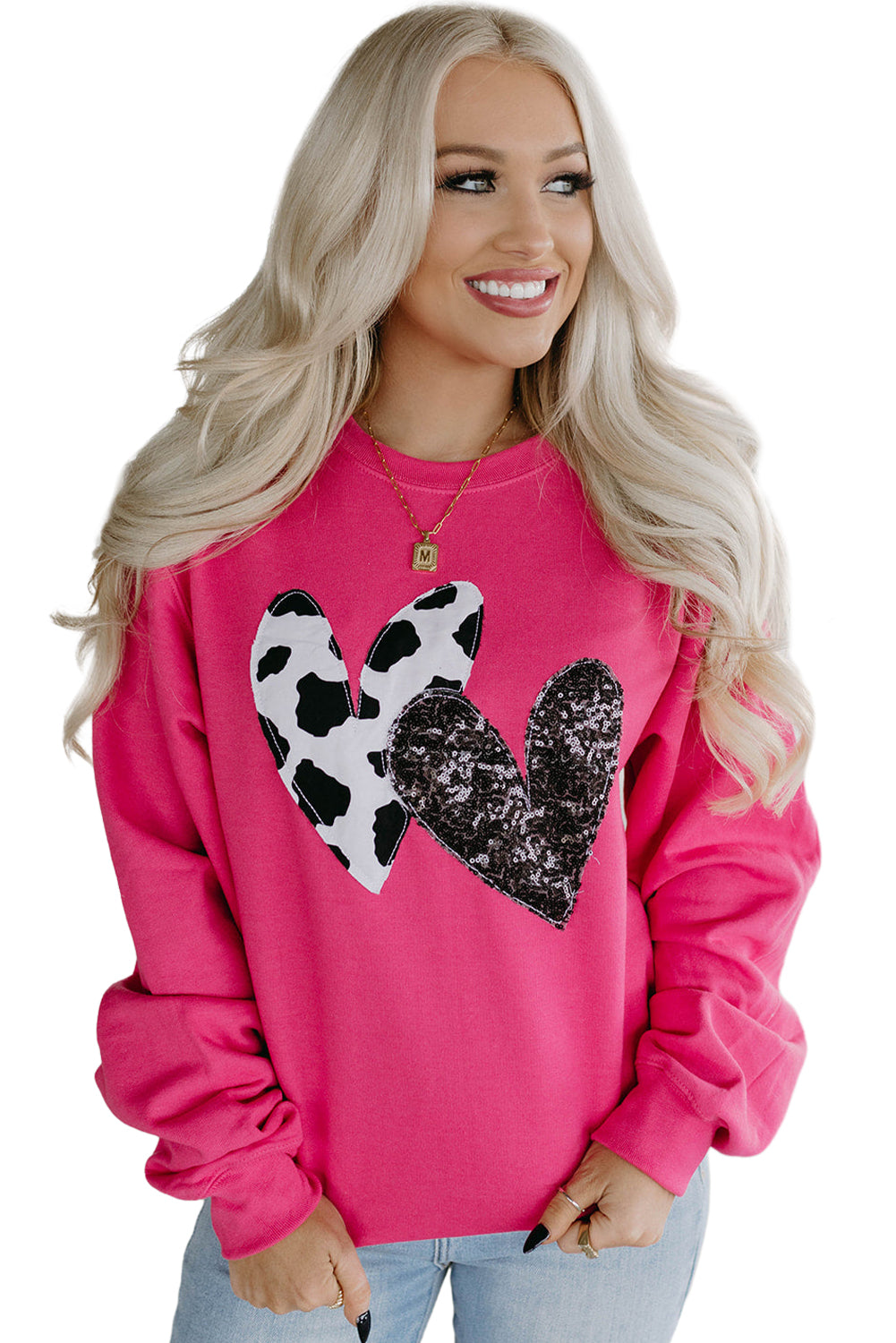 Strawberry Pink Sequins Heart Graphic Sweatshirt
