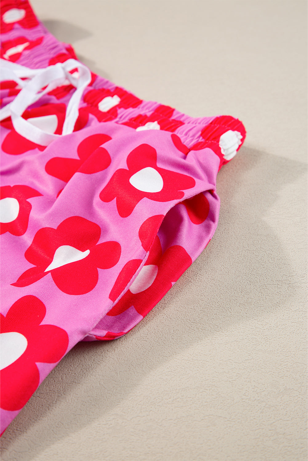 Orange Flower Print Buttoned Shirt and Drawstring Waist Pajama Set