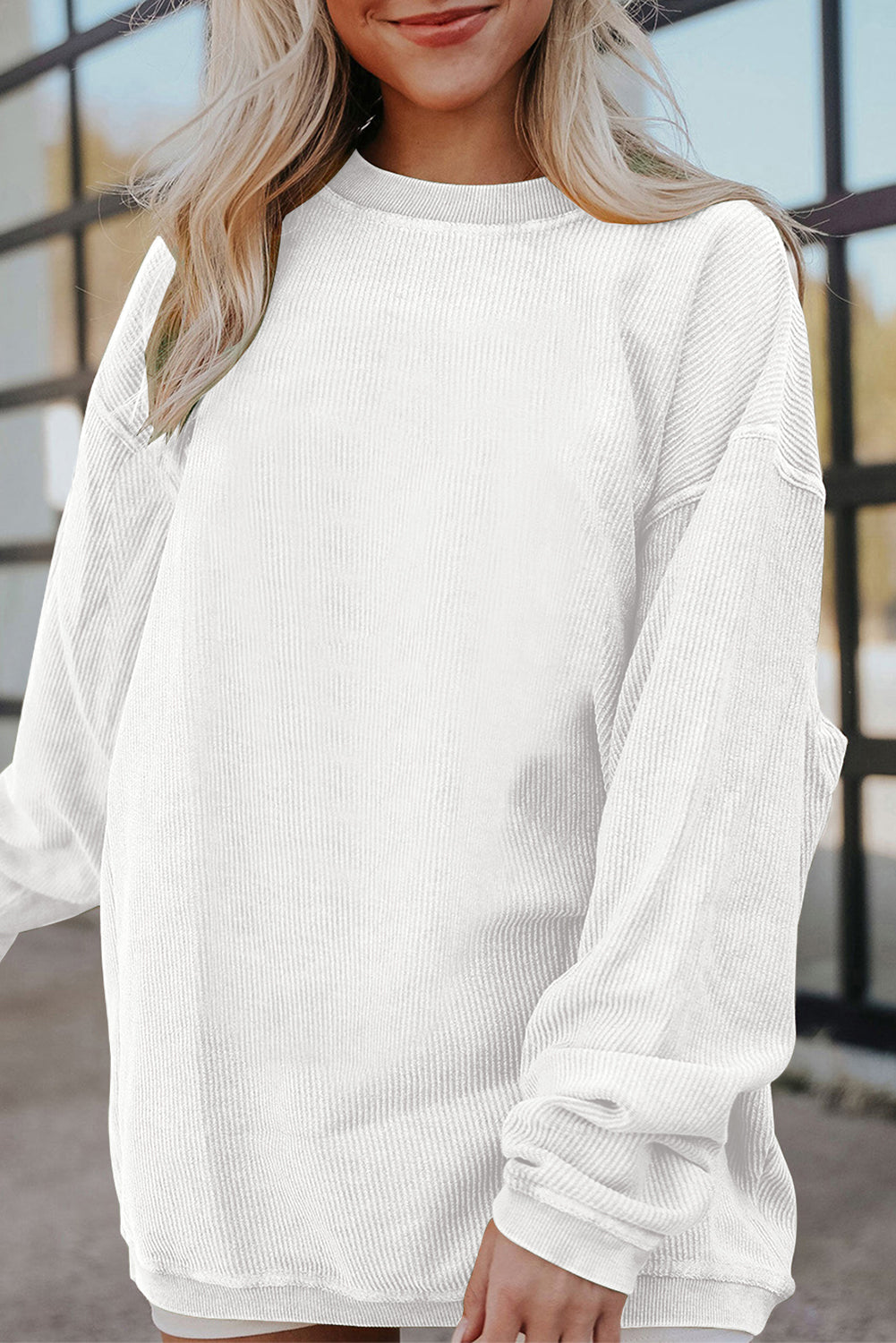 Strawberry Pink Drop Sleeve Ribbed Oversized Sweatshirt