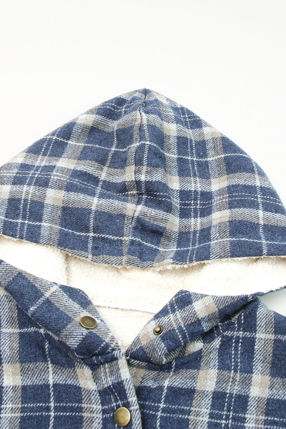 Blue Snap Button Sherpa Lined Hooded Flannel Jacket