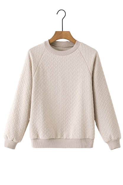 Jungle Green Solid Textured Raglan Sleeve Pullover Sweatshirt