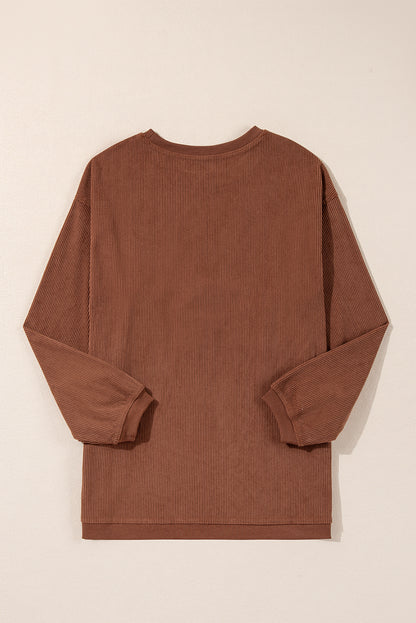 Strawberry Pink Drop Sleeve Ribbed Oversized Sweatshirt