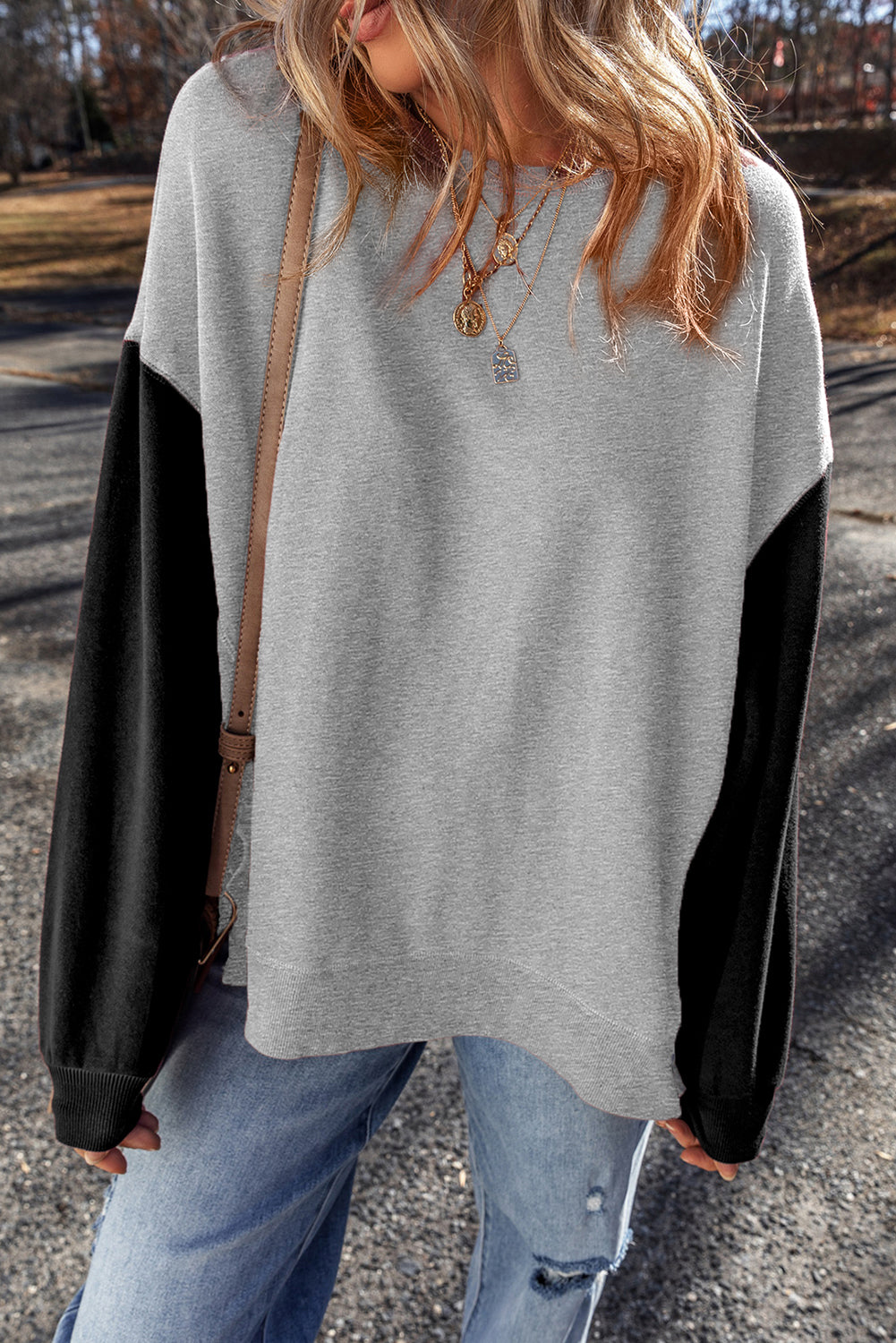 Mineral Red Two Tone Patchwork Drop Shoulder Pullover Sweatshirt