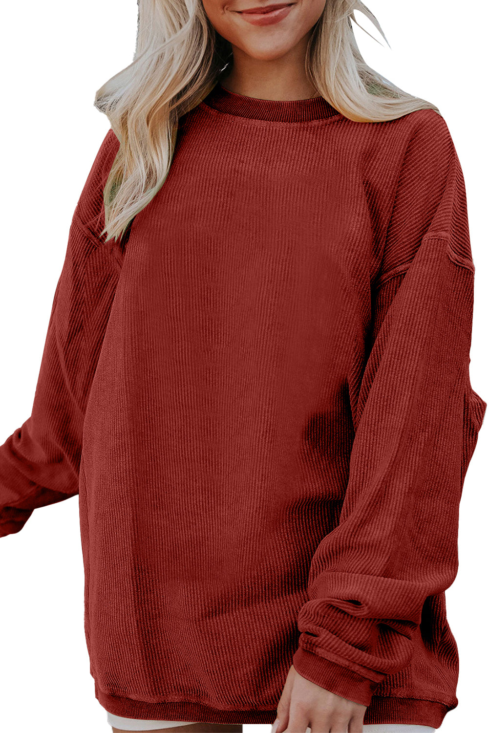 Strawberry Pink Drop Sleeve Ribbed Oversized Sweatshirt