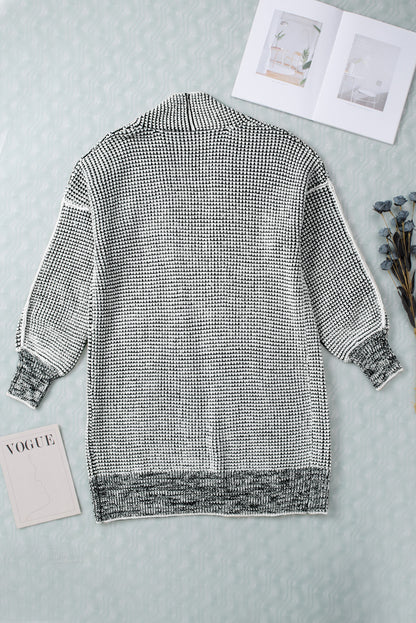 Grey Plaid Contrast Trim Casual Knit Cardigan