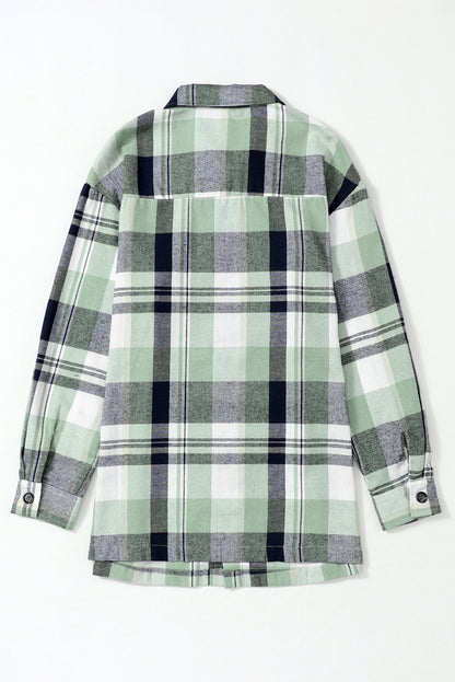 Pink Long Sleeve Collar Button Up Flannel Shacket