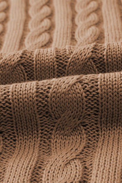 Light French Beige Crew Neck Cable Knit Short Sleeve Sweater